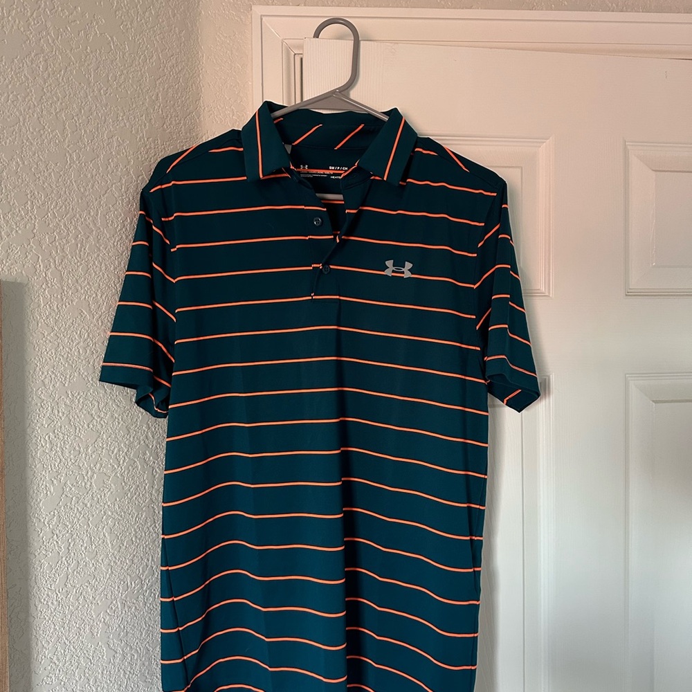 Under Armour Men's Polo - Teal and Orange Stripes